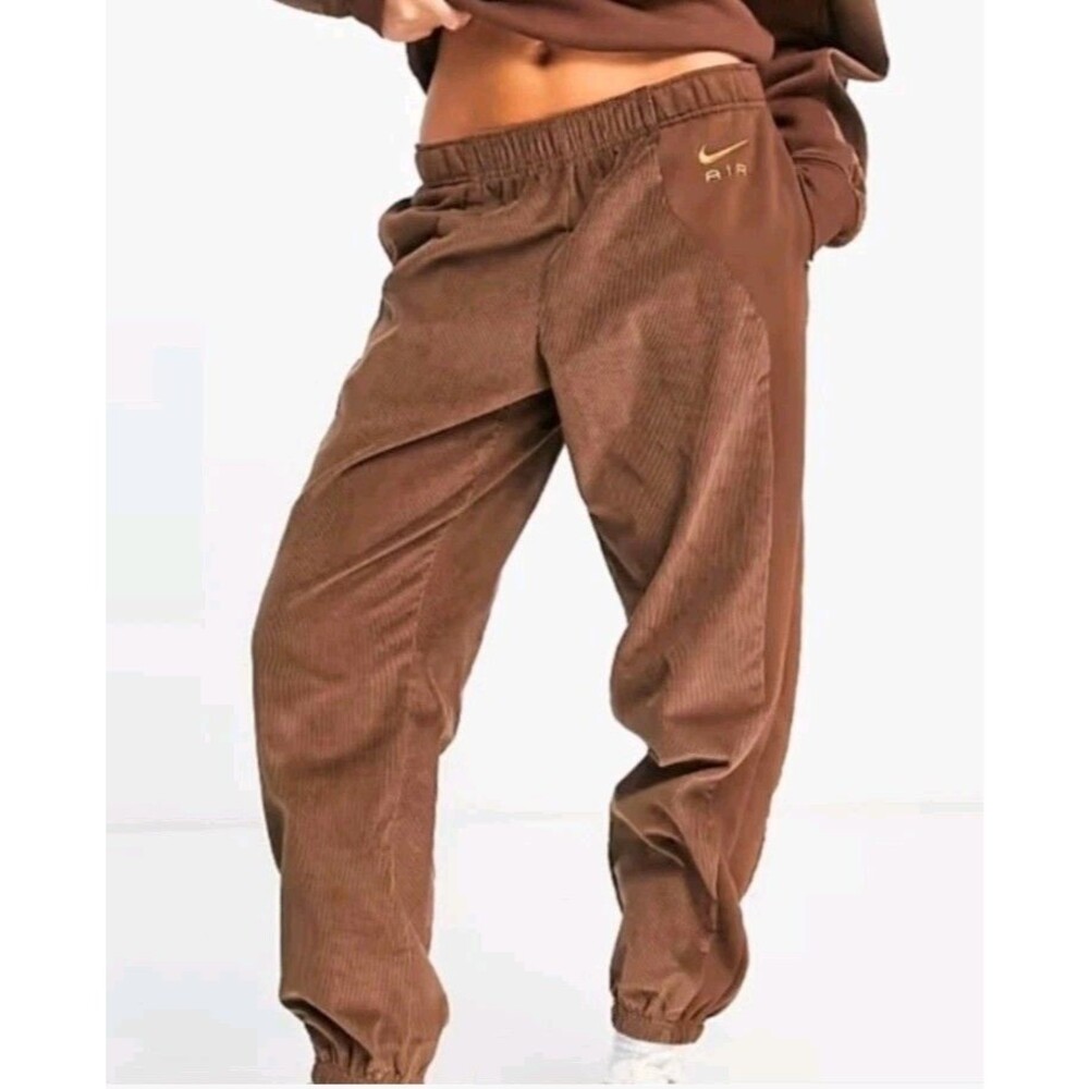 Nike Air Women's Loose Fit Corduroy Fleece Brown Joggers Flight Pants Baggies S